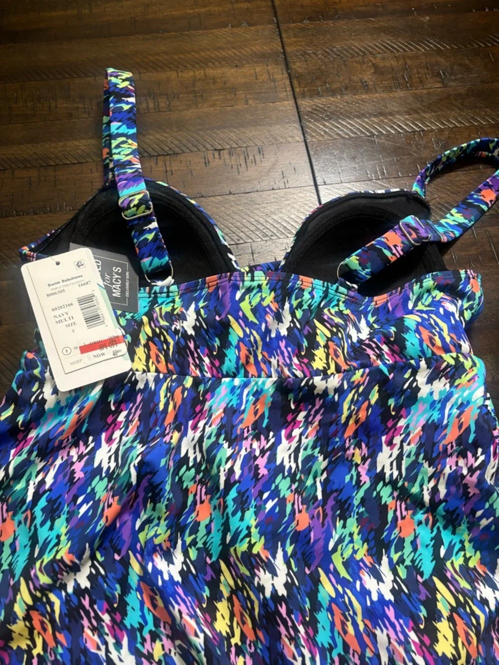 Swim Solutions Multicolor Ruffle Tankini with Black Bottoms Size 8 
#00016 - Picture 6 of 10